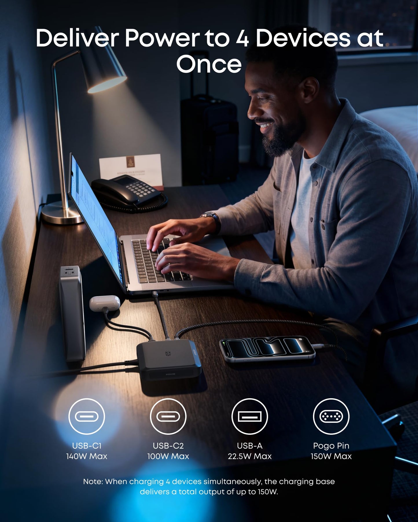 Anker Charging Base, 150W Max Charging for 4 Devices, Works with Prime Power Banks with Pogo Pin, for MacBook Pro/Air, Dell, iPhone 17/16 Series