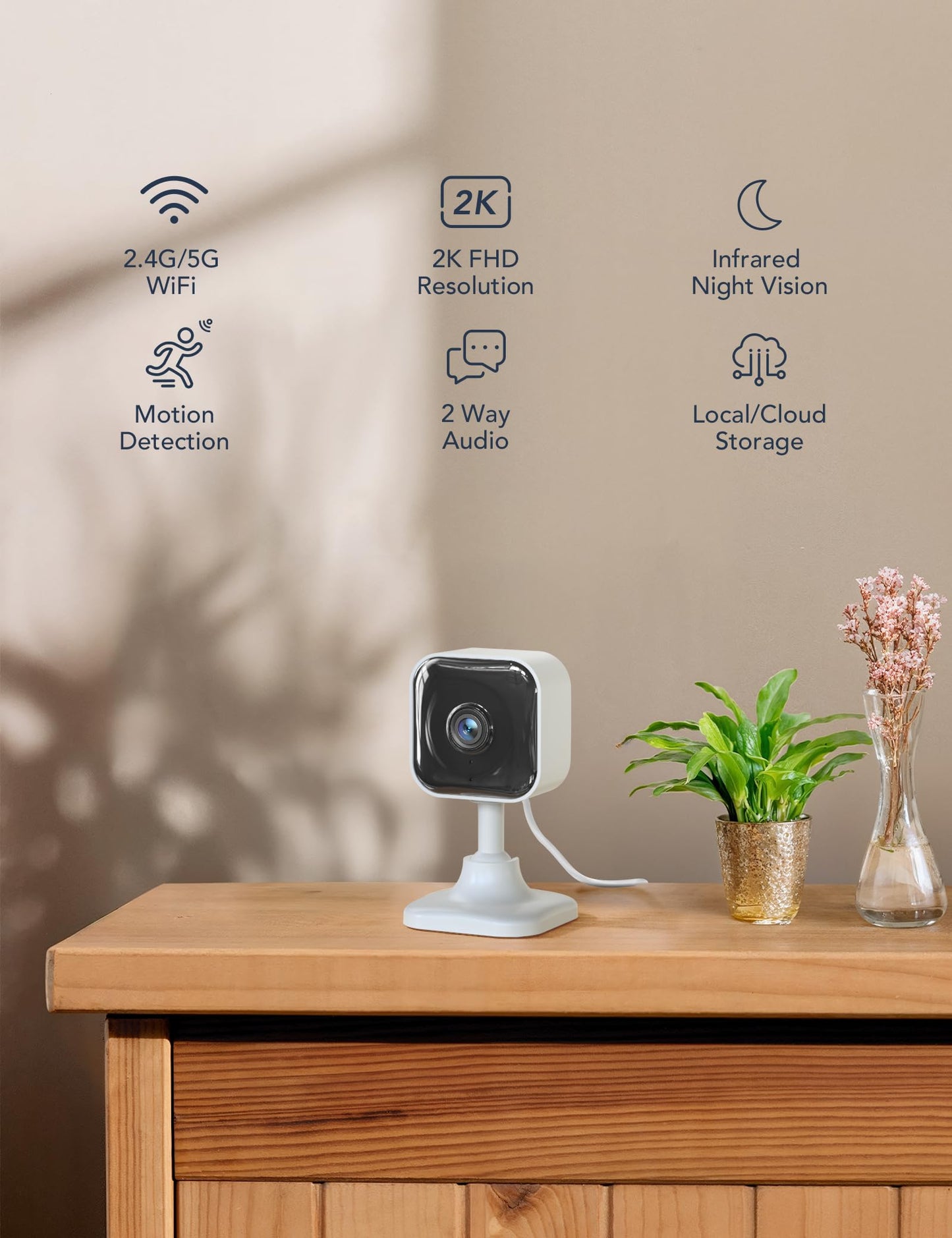 GNCC 2K Cameras for Home Security Indoor, 2.4G/5G Pet Cam with Phone App, Mini Dog Camera w/Motion Detection, 2 Way Audio, Works with Alexa, Cloud