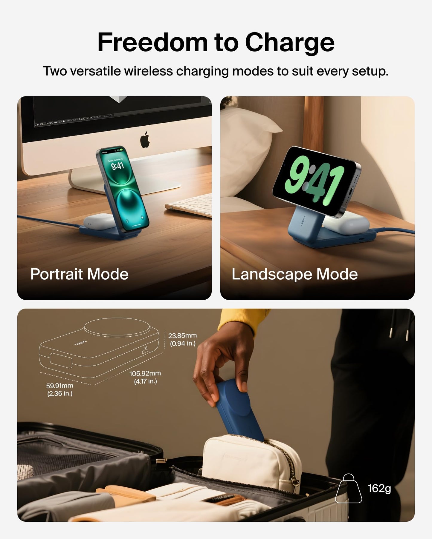Belkin MagSafe Charger, Compatible 2-in-1 Charging Station, Qi2.2 25W Magnetic Wireless Charger iPhone, Foldable Stand, with 5W USB-C Port, for iPhone