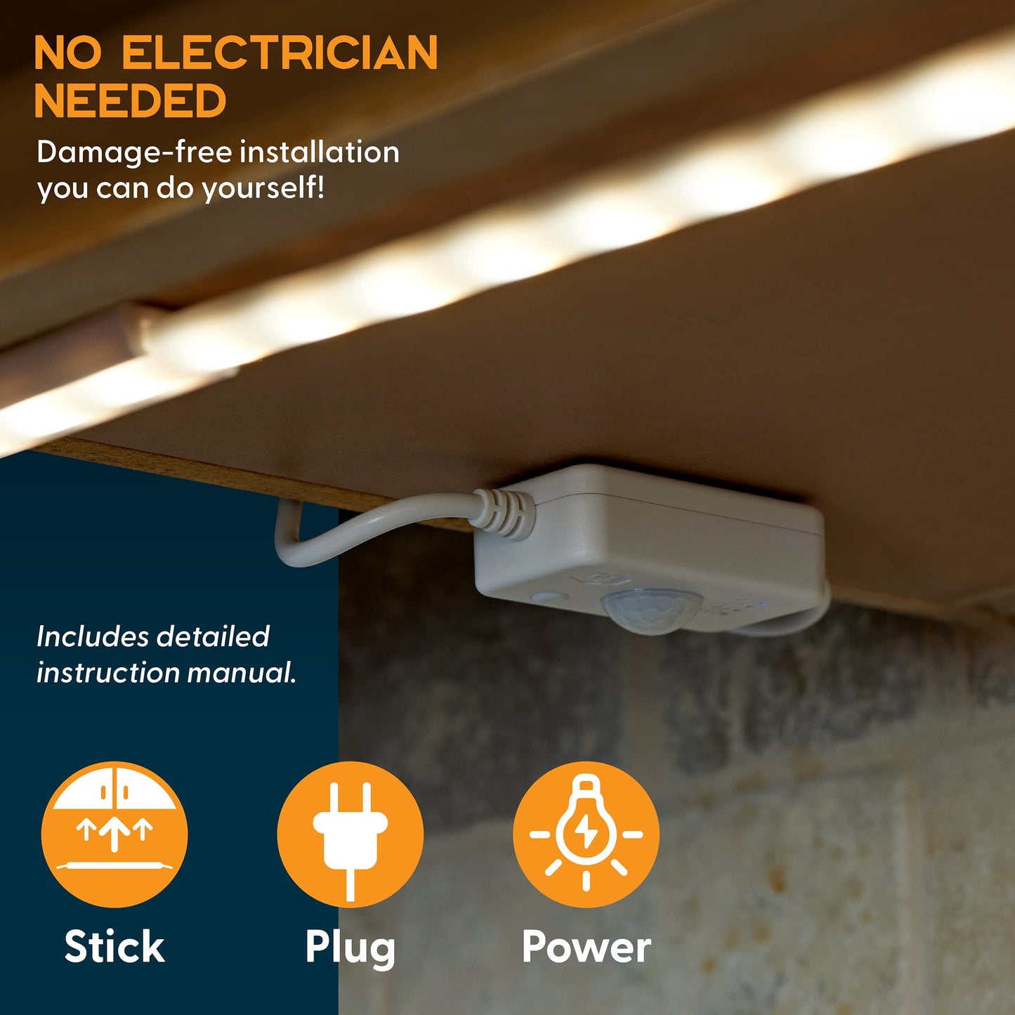 Power Practical Under Cabinet LED Light Kit for Kitchen - 6 Lighting Strips, Power Supply, Motion Sensor, Mounting Brackets for Lights, Manual