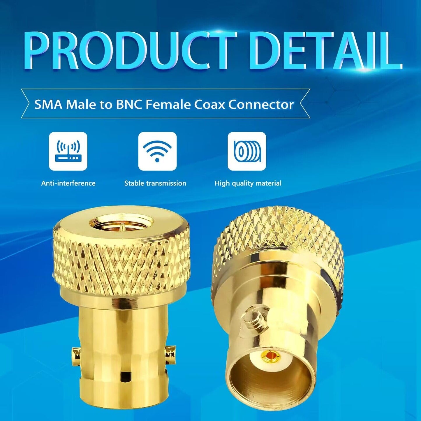 TUOLNK 2PCS SMA to BNC Coax Connector, SMA Male to BNC Female RF Coax Adapter, Low Loss Gold Plated Coaxial Connector for Two Way Radio, Walkie Talkie