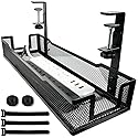 No Drill Under Desk Cable Management Tray with clamp-Premium Wire Tray Cord Organizer - Thin Steel Cable Tray Basket with Charger Holder for