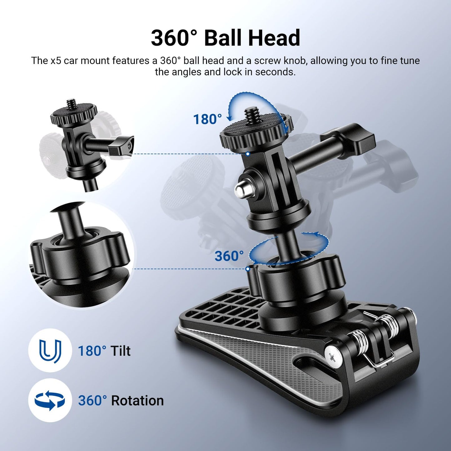 NEEWER Basics Car Sun Visor Mount, 360° Ball Head Action Camera Holder Bracket Accessories Kit Compatible with GoPro DJI Insta 360 for POV Vlogging