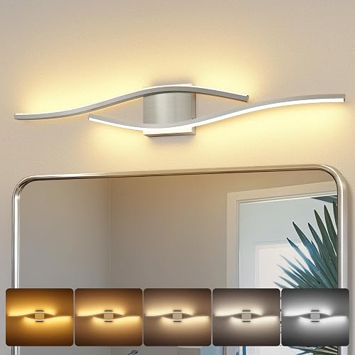 Joossnwell Brushed Nickel Vanity Lights for Bathroom Lighting Fixtures Over Mirror Dimmable 5CCT Modern Vanity Lighting Fixture Led Bath Wall Light