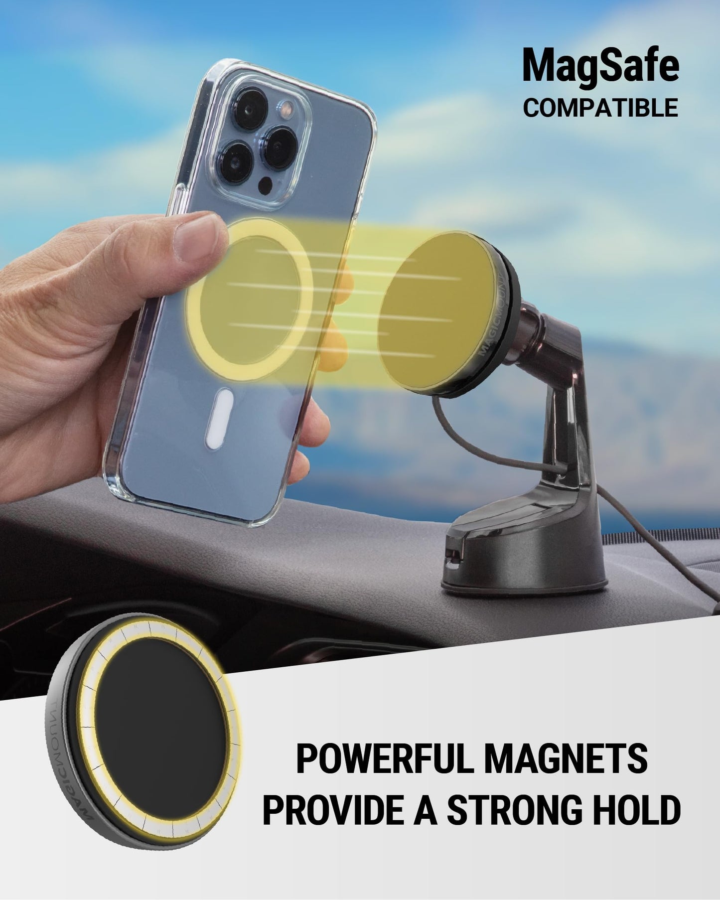 Scosche MEMSQRWD MagicMount Elite Magnetic Wireless Charging Phone Mount for Car Dashboard/Windshield with Fast USB-C Car Charger, Cell Phone Holder