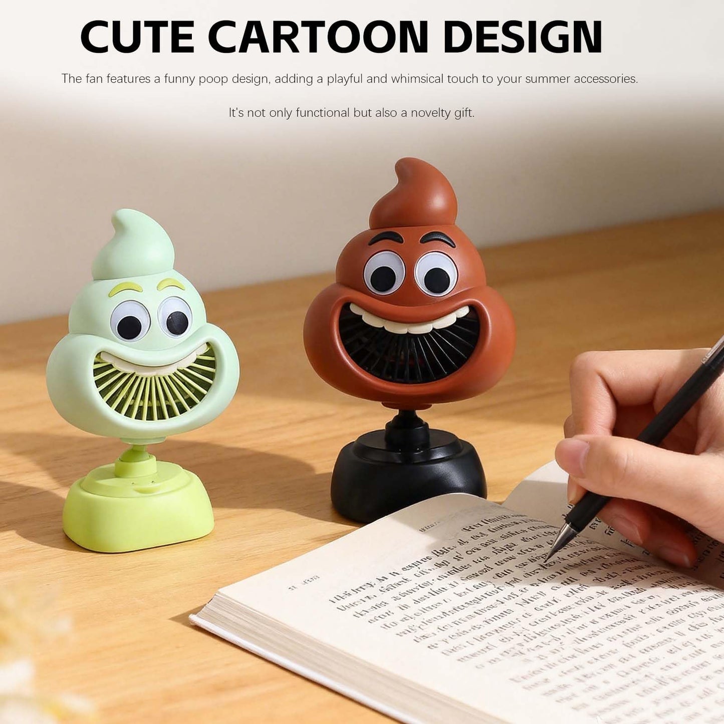 NWIUREN Cute Cartoon Portable Handheld Fan - Funny Poop Design, 3-Speed, USB Rechargeable, Lightweight Mini Fan for Summer, Travel, and Makeup (Brown)