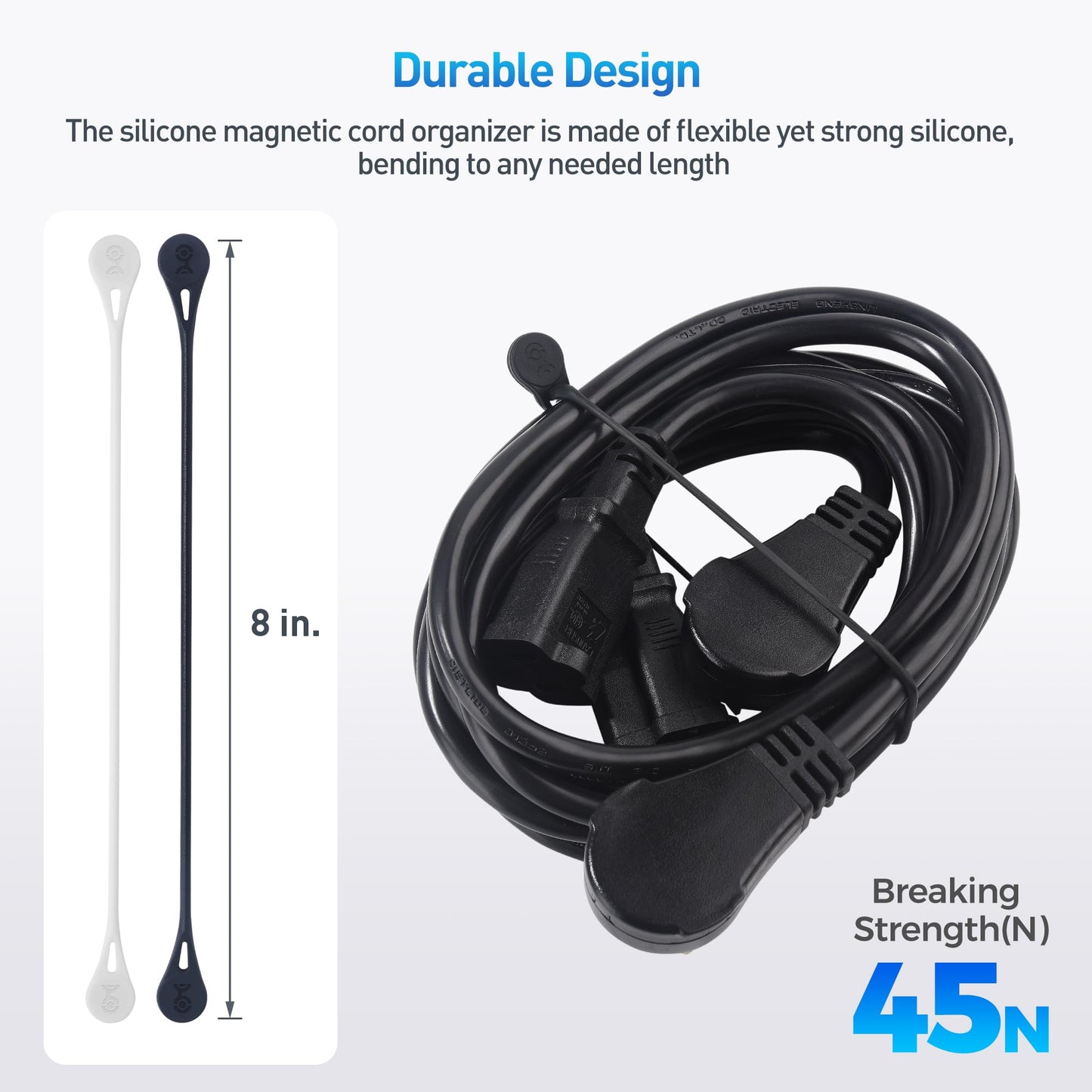 Cable Matters 10-Pack Ultra Strong Silicone Magnetic Cable Ties, Magnetic Cord Ties/ZipTies/Cord Organizer, Black and White