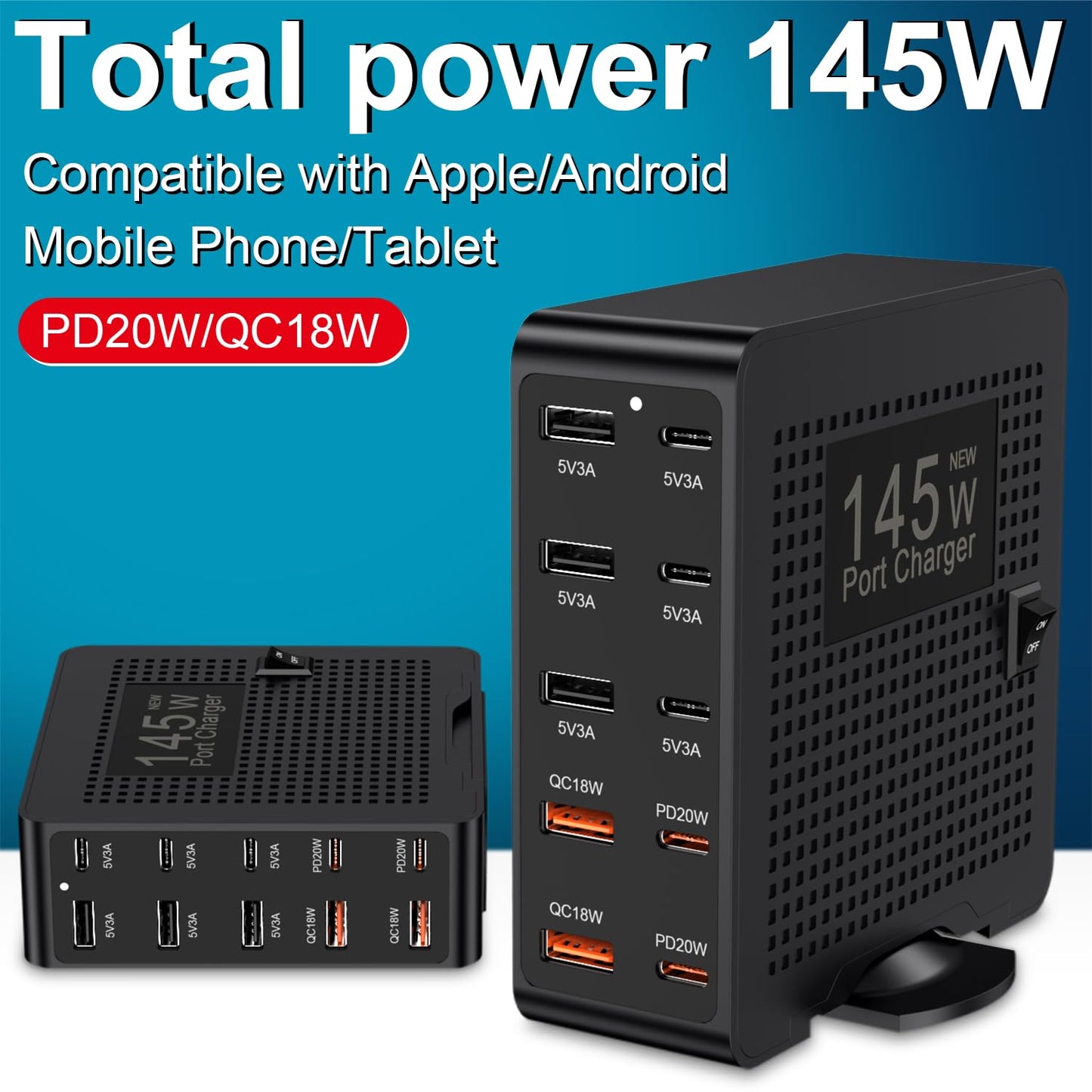 USB C Charging Station Cell Phone Wall Charger 10Ports USBC Fast Charging Hub Cube 5 USB A 5 USB C Charger Block Power Strip Dock Adapter for iPhone