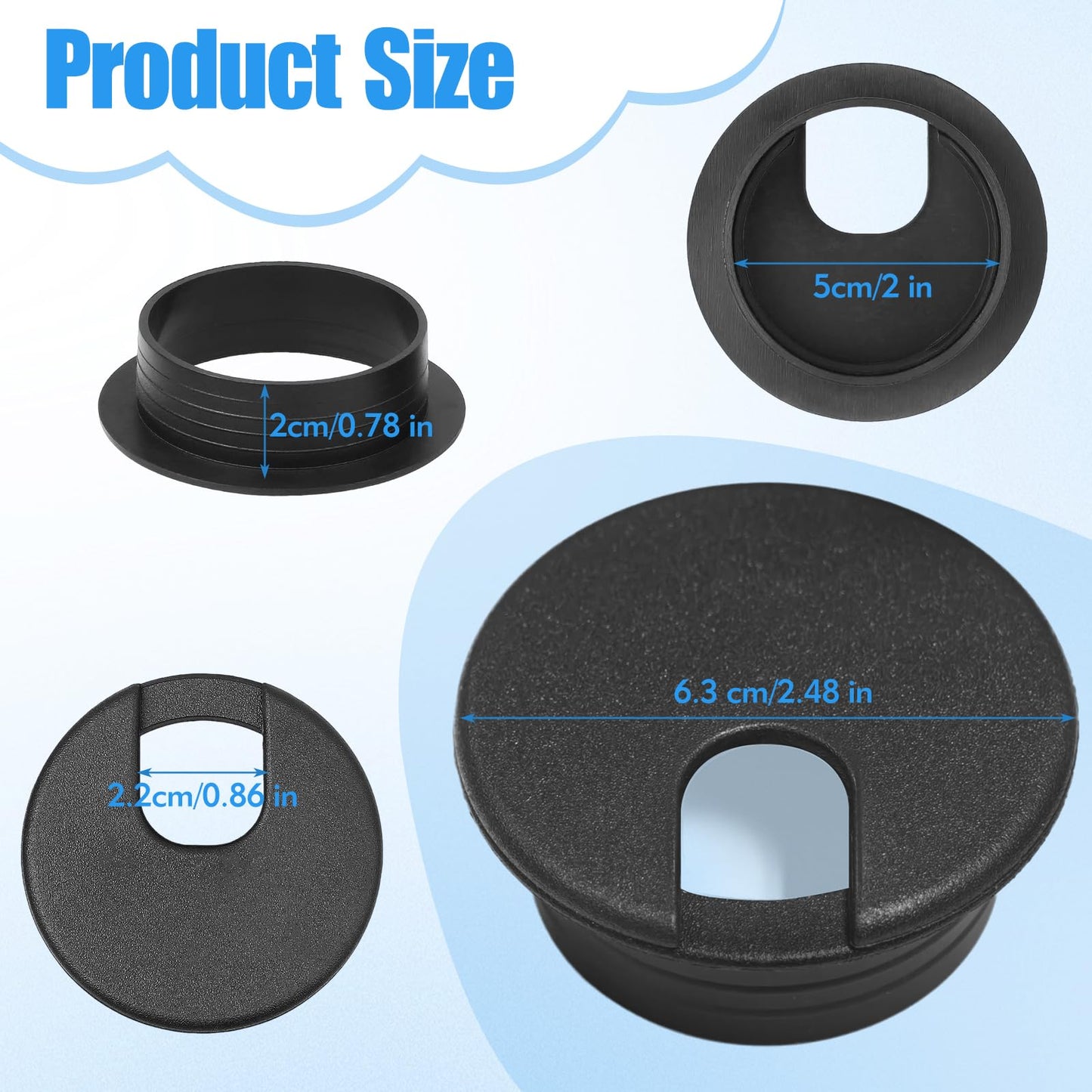 CNTVO 4 Pcs Desk Grommet 2 Inch, ABS Plastic Desk Hole Cover for Cables, U-Shaped Grommet Hole Cover for Office Home School Computer Desk Equipment