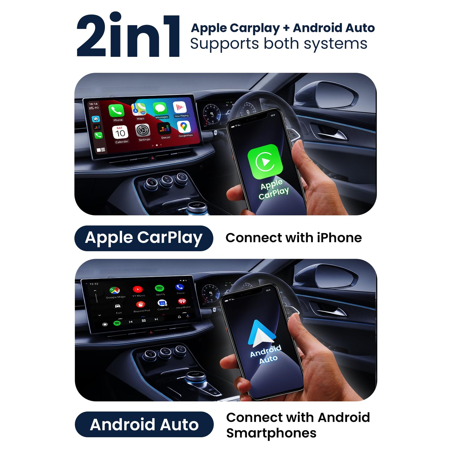 Wireless Apple CarPlay for iPhone & Android Auto Adapter for Android | 2-in-1 | Instantly Converts Wired to Wireless | Plug & Play | No Latency | Mini