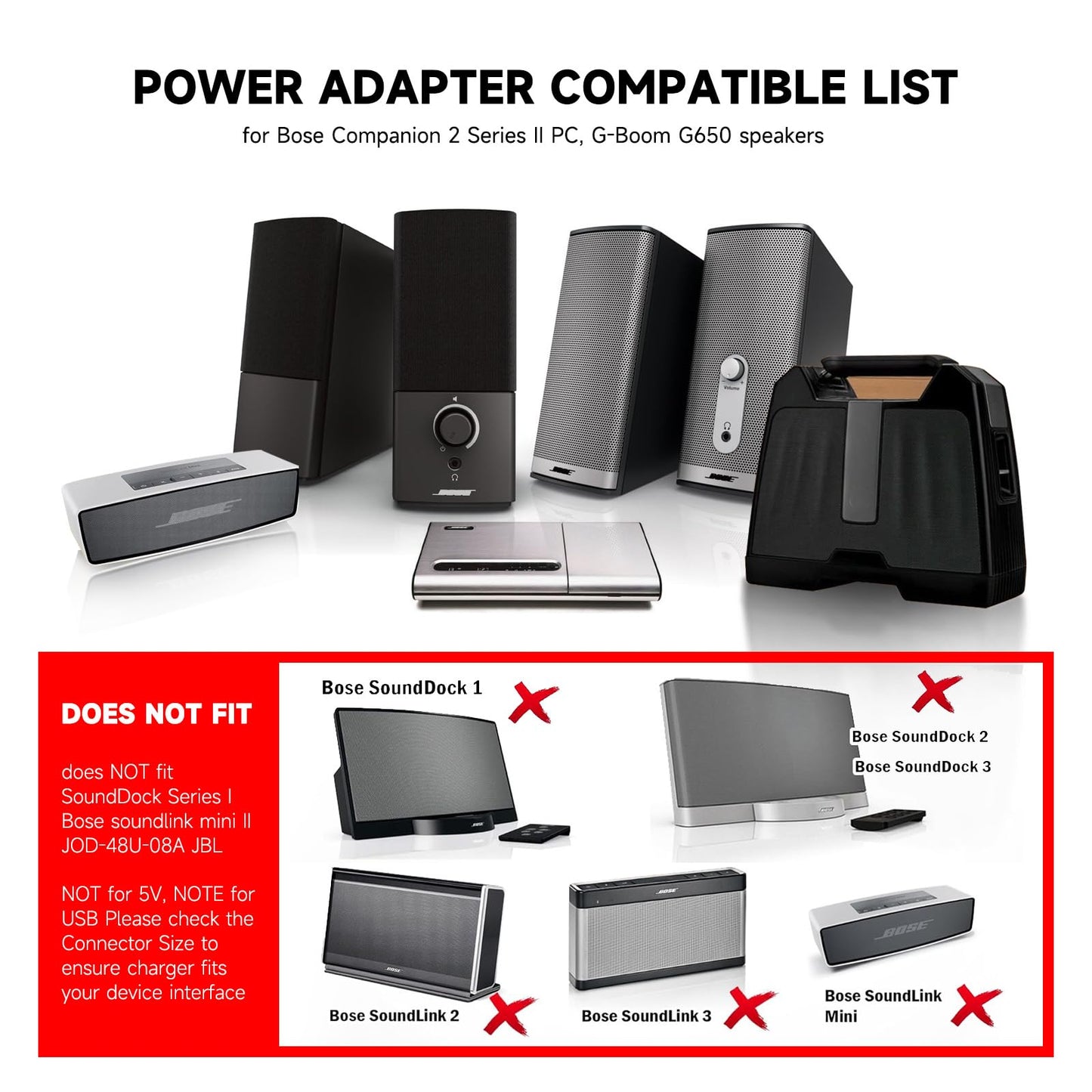 12V AC/DC Charger Power Supply Compatible for Bose SoundLink Mini (1st Gen ONLY), Bose SoundDock XT, Bose Companion 2 Series II III 2 3 PC, G-Project…