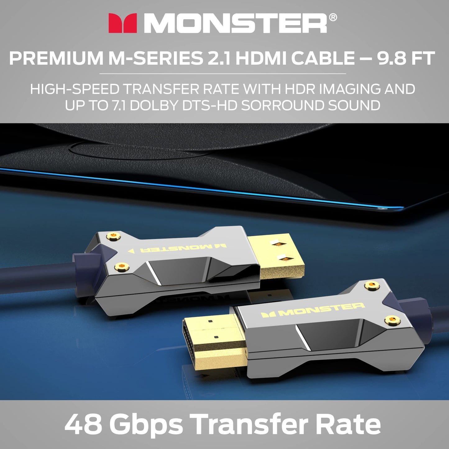 Monster M-Series 3000 Certified Premium 8K High Speed HDMI Cable - 2.1, 4K 120Hz HDMI Cable, 48 Gbps - HDMI Cables for Apple TV, Roku, Smart TV