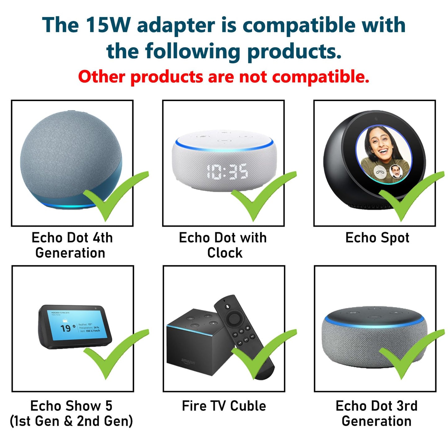 ZTTXL 15W Power Adapter for Echo, Dot 3rd & 4th Gen, Kids Edition, Show 5, Spot, and Fire TV Cube, 5Ft AC Adapter Power Cord