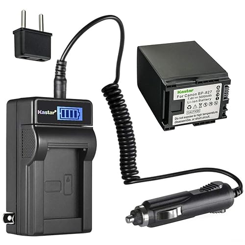 Kastar 1-Pack BP-827 Battery and LCD AC Charger Compatible with Canon BP-809 BP809 BP-809/B BP-809/S, BP-819 BP819, BP-827 BP827 Battery, Canon HFS10