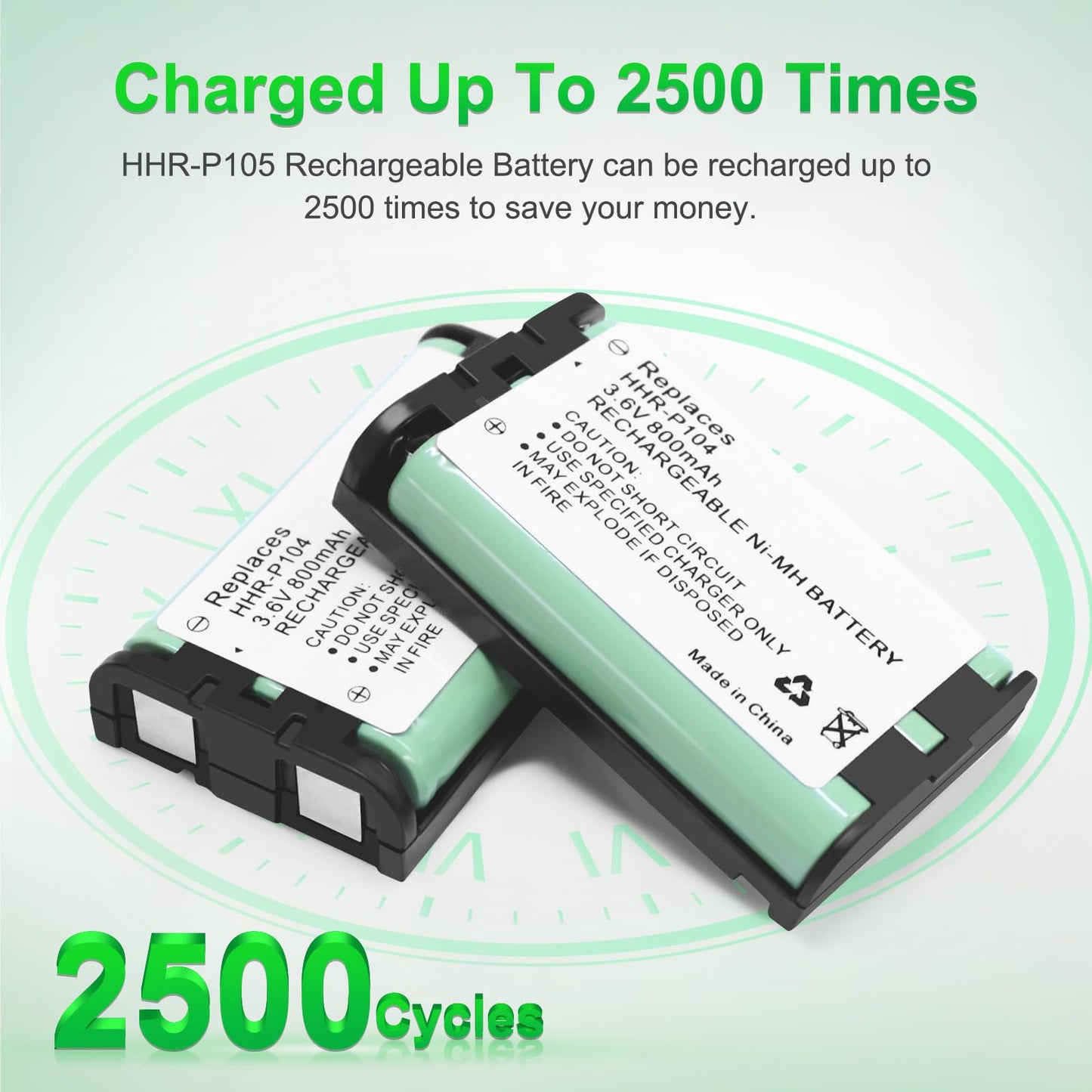 EOCIK 2PACK HHR-P104 3.6V 800mAh NI-MH Rechargeable Battery for Cordless Phone Replacement Batteries for Panasonic