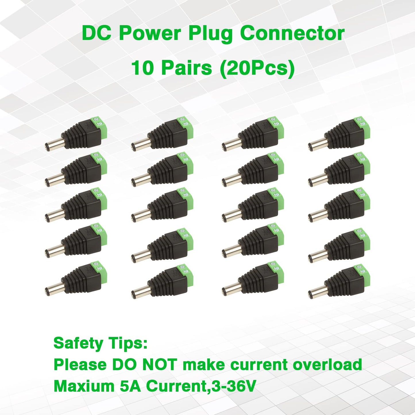UltraPoE 40-Pack Male DC 12V 5A Barrel Plug Connector 5.5mm x 2.1mm,Power Adapter Jack for Led Light Strip CCTV Security Camera Monitoring Cable Wire