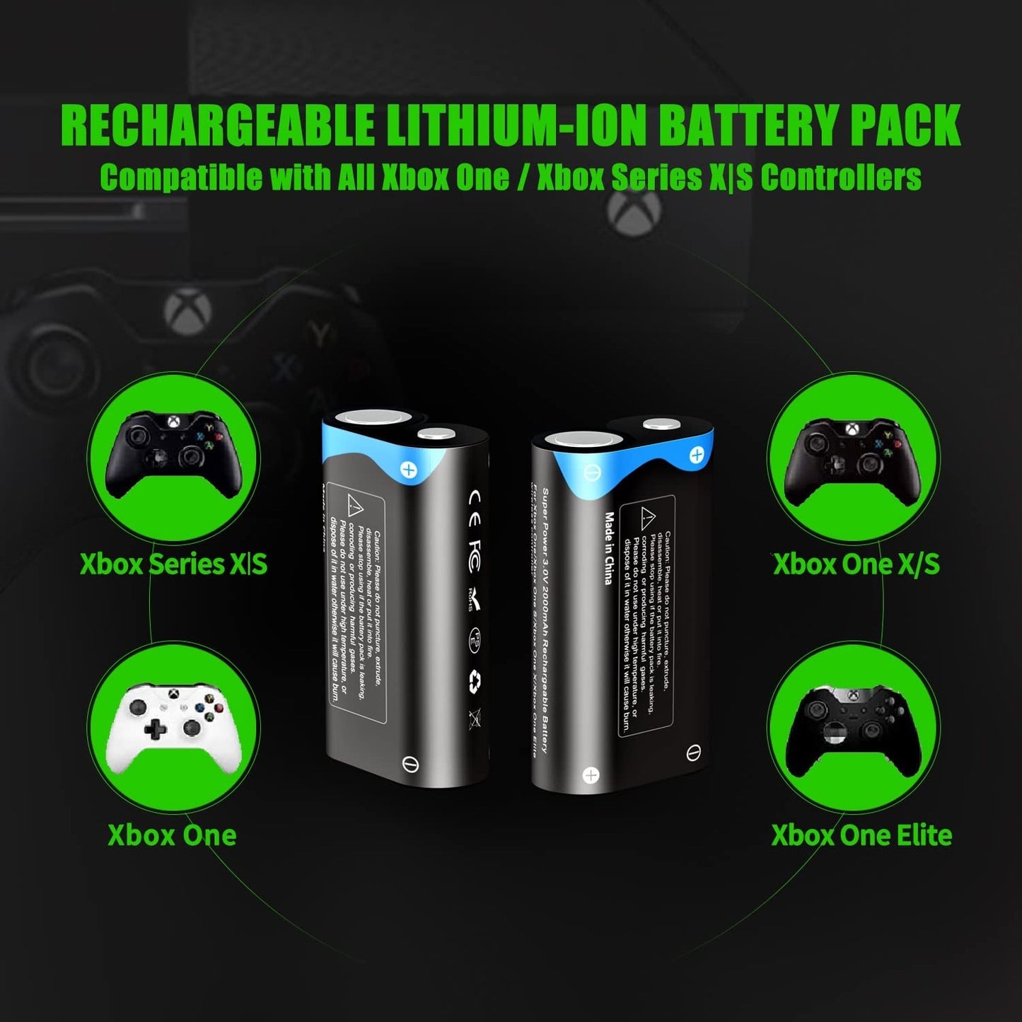 Pallus Lithium Rechargeable Xbox One Controller Battery Pack with Charger Compatible for Xbox Series X/S, Xbox One X/S Controller, 6000mWh High