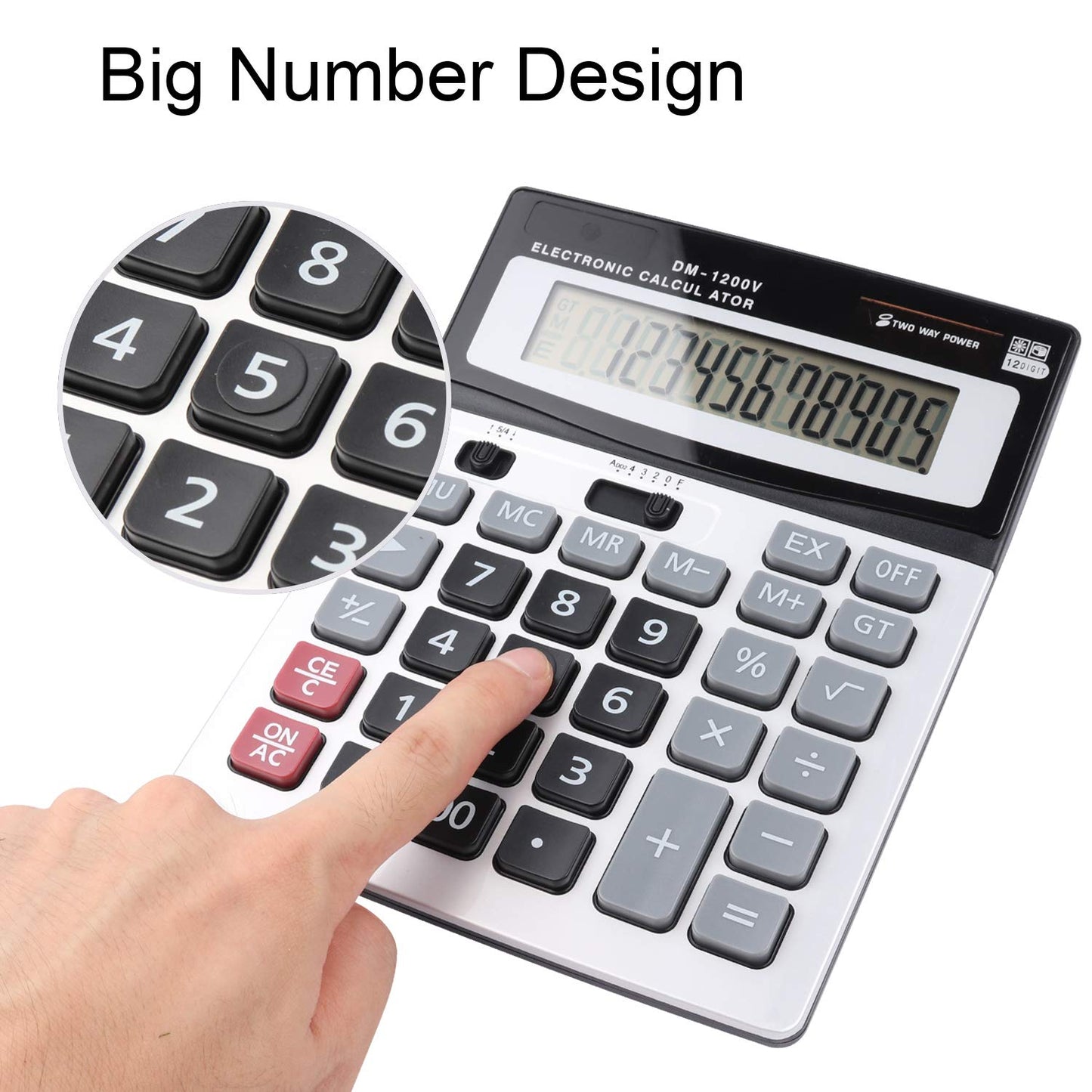 HIHUHEN Large Electronic Calculator Counter Solar & Battery Power 12 Digit Display Multi-Functional Big Button for Business Office School Calculating