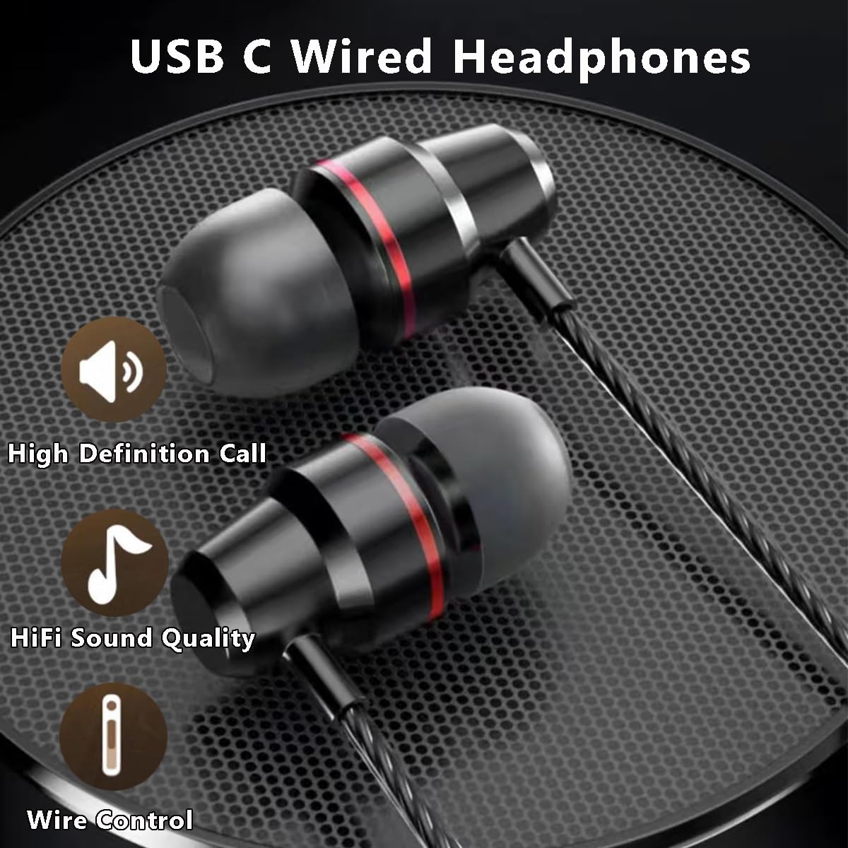 USB C Headphone for iPhone 15 16 Pro Max,USB Type C Earphones USB C Wired Earbuds Microphone Volume Control for MacBook Pro, Laptop, Samsung Galaxy…
