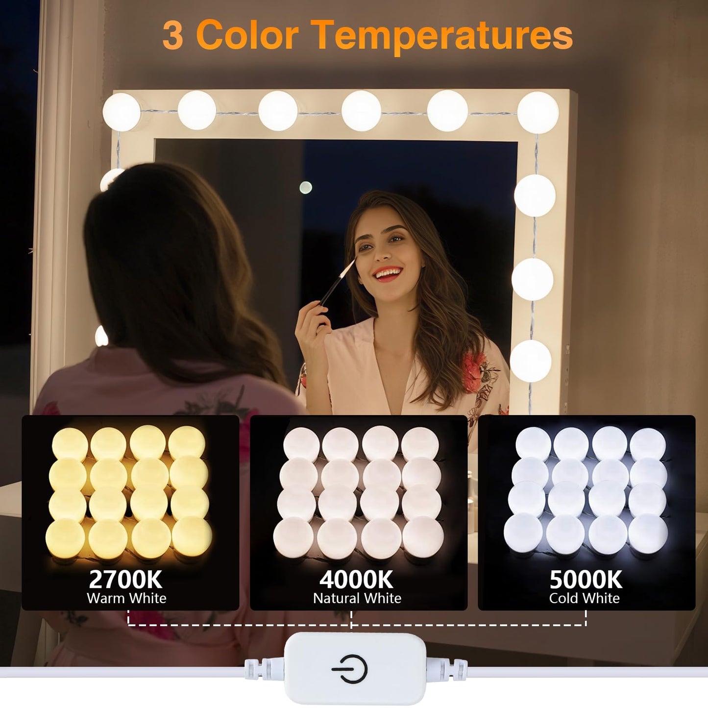 AIBOO Vanity Lights for Mirror, 16 Bulbs Makeup CCT Lighting, Dimmable Brightness & Adjustable Color Temperature, Plug in Stick on for Makeup Dressing
