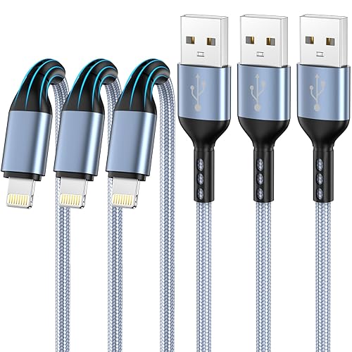 iPhone Charger 3pack 10FT Apple MFi Certified Nylon Braided Lightning Cable Fast Charging Long USB Charging Cable High Speed Transfer Cord for iPhone…