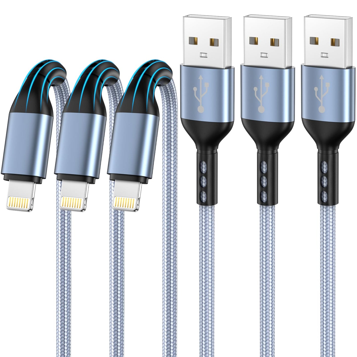 iPhone Charger 3pack 10FT Apple MFi Certified Nylon Braided Lightning Cable Fast Charging Long USB Charging Cable High Speed Transfer Cord for iPhone…