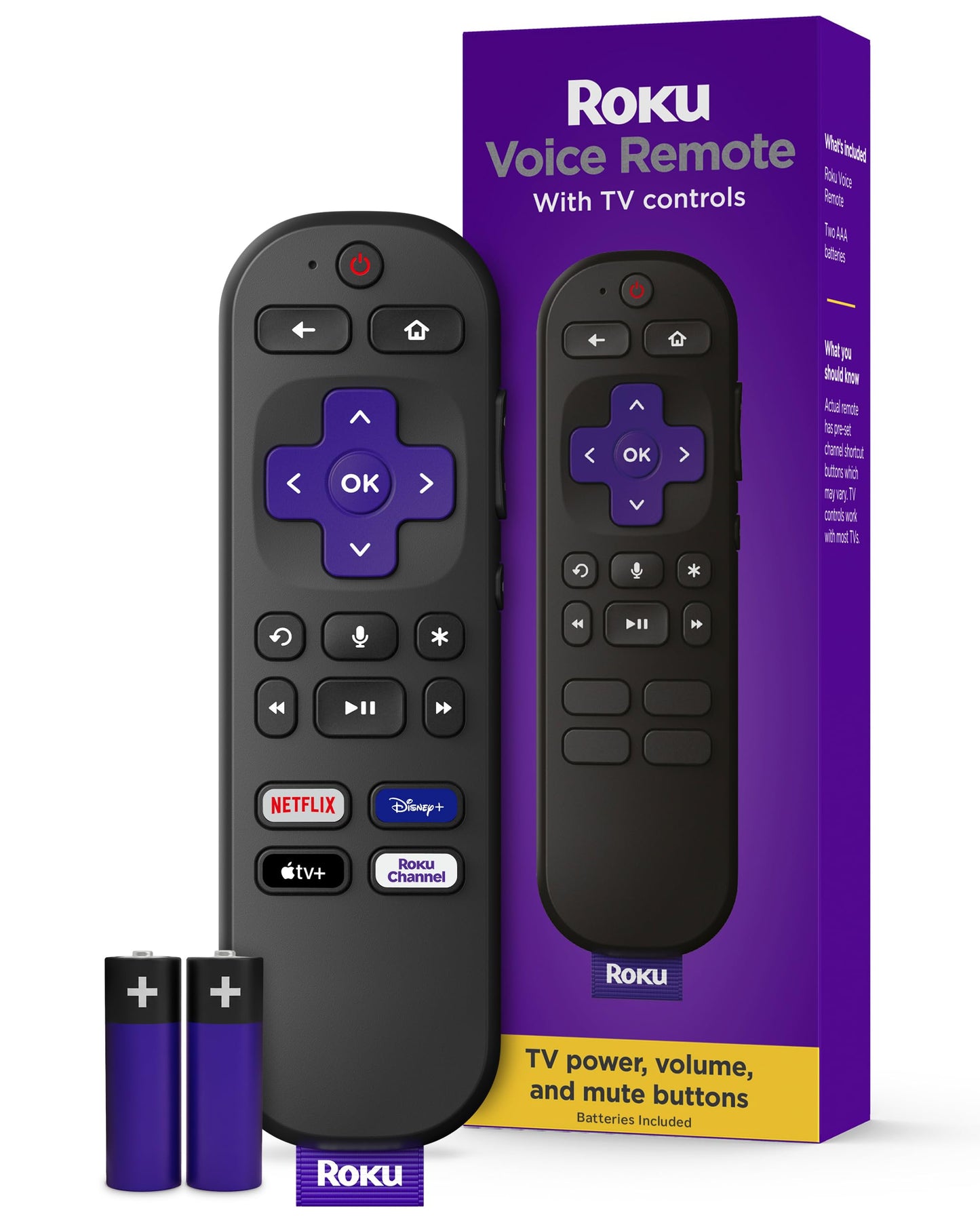 Roku Voice Remote | Replacement TV Remote Control with Voice Control, Simple Setup, & Pre-Set App Shortcuts - Compatible with Roku TV, Players