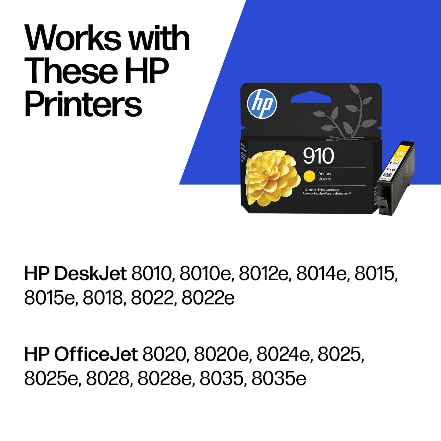 HP 910 Yellow Ink Cartridge | Works with OfficeJet 8010, 8020 Series, OfficeJet Pro 8020, 8030 Series | Eligible for Instant Ink | 3YL60AN