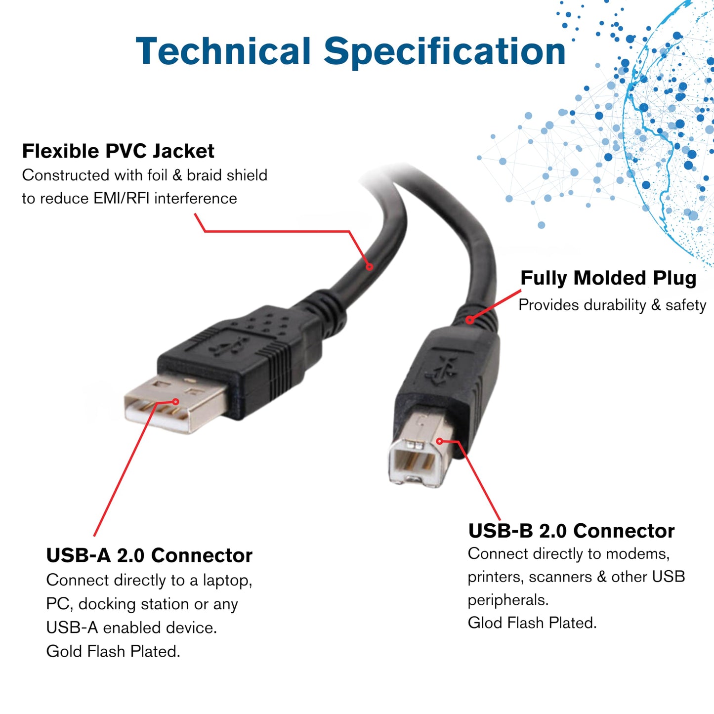 C2G 28104 5m USB Cable - USB 2.0 A to B Cable Black (16.4ft)