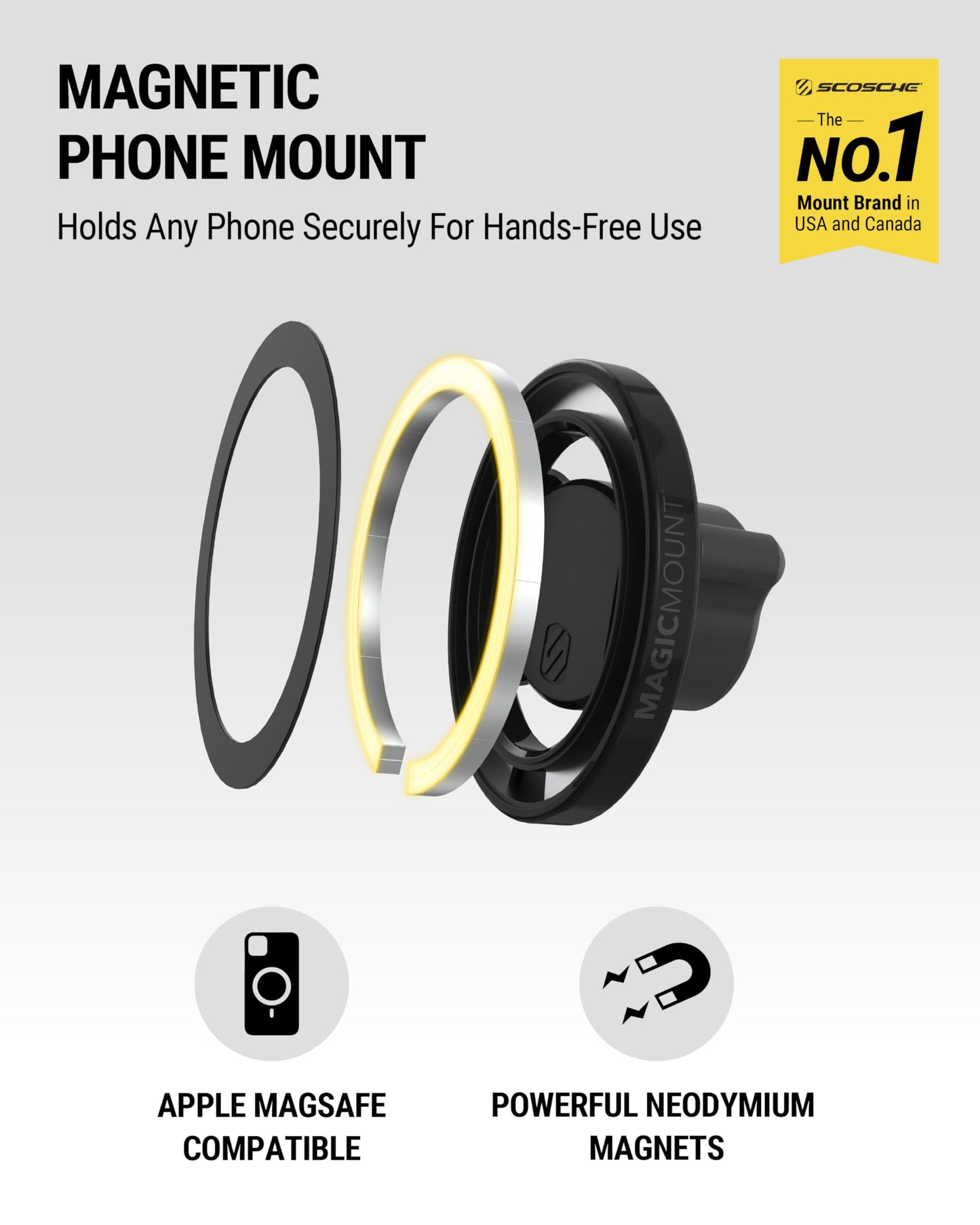 Scosche MagicMount MS Flip MagSafe Phone Stand, Magnetic Cell Phone Holder for Car Windshield/Dashboard, Suction Cup Phone Mount Compatible