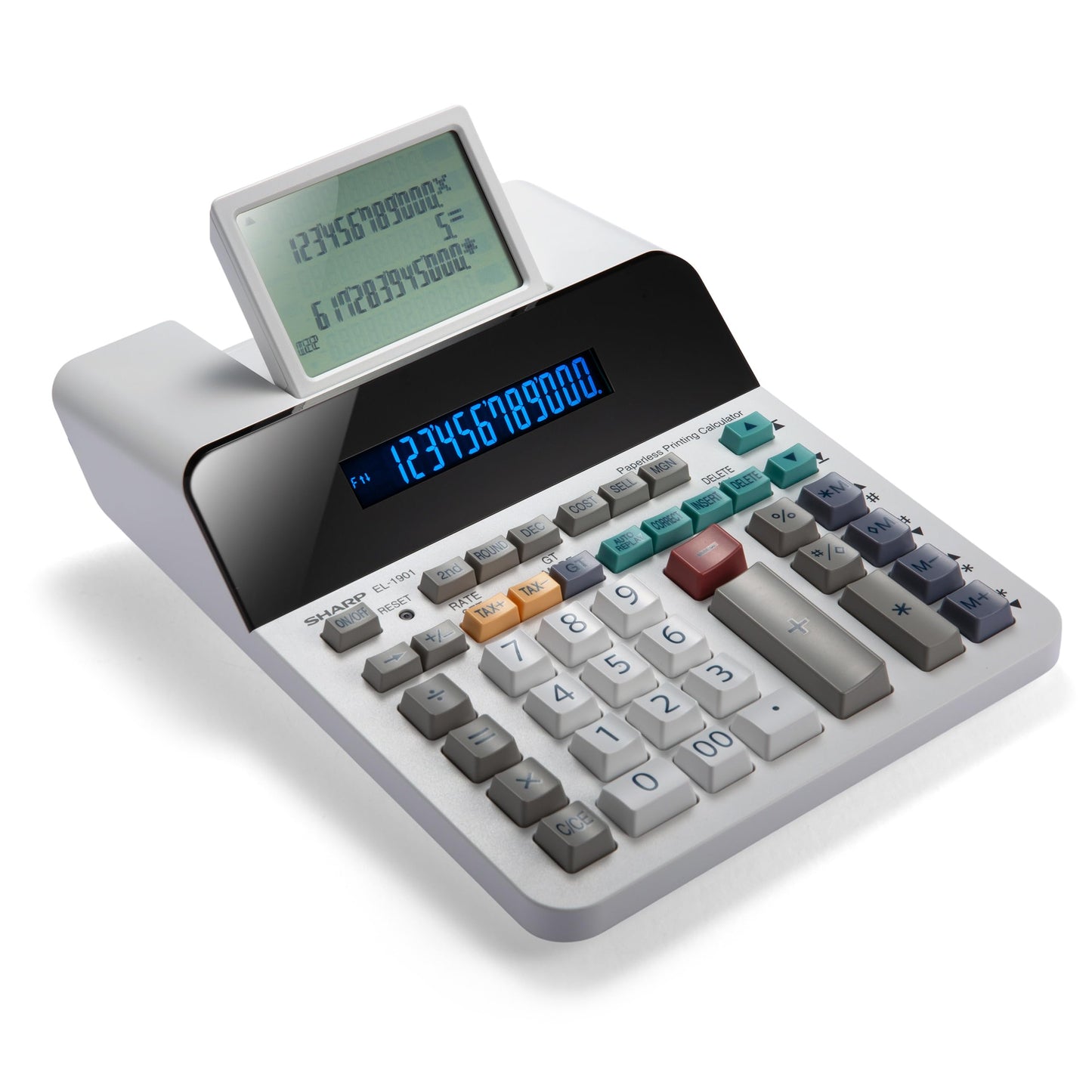 Sharp Paperless Printing Desk Calculator w/Check and Correct, Large 12-Digit LCD Primary Display, Printing Calculator/Adding Machine with Scrolling