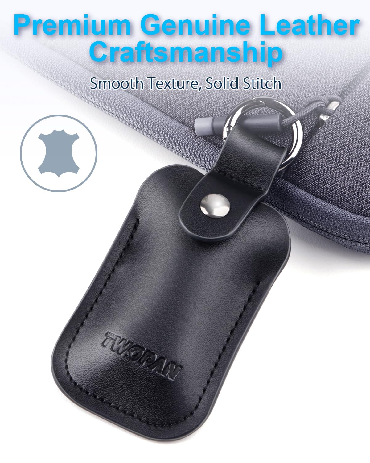 TWOPAN Genuine Leather SSD/USB Flash Drive Case, Portable Hand-Stitched Protective Pouch for 512GB/1TB/2TB SSD, Lightweight Travel Organizer