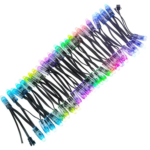 ALITOVE 50pcs DC 12V WS2811 LED Pixel 12mm Round Diffused RGB Addressable Dream Color Round LED Bullet Pixels Module IP68 Waterproof for Billboard