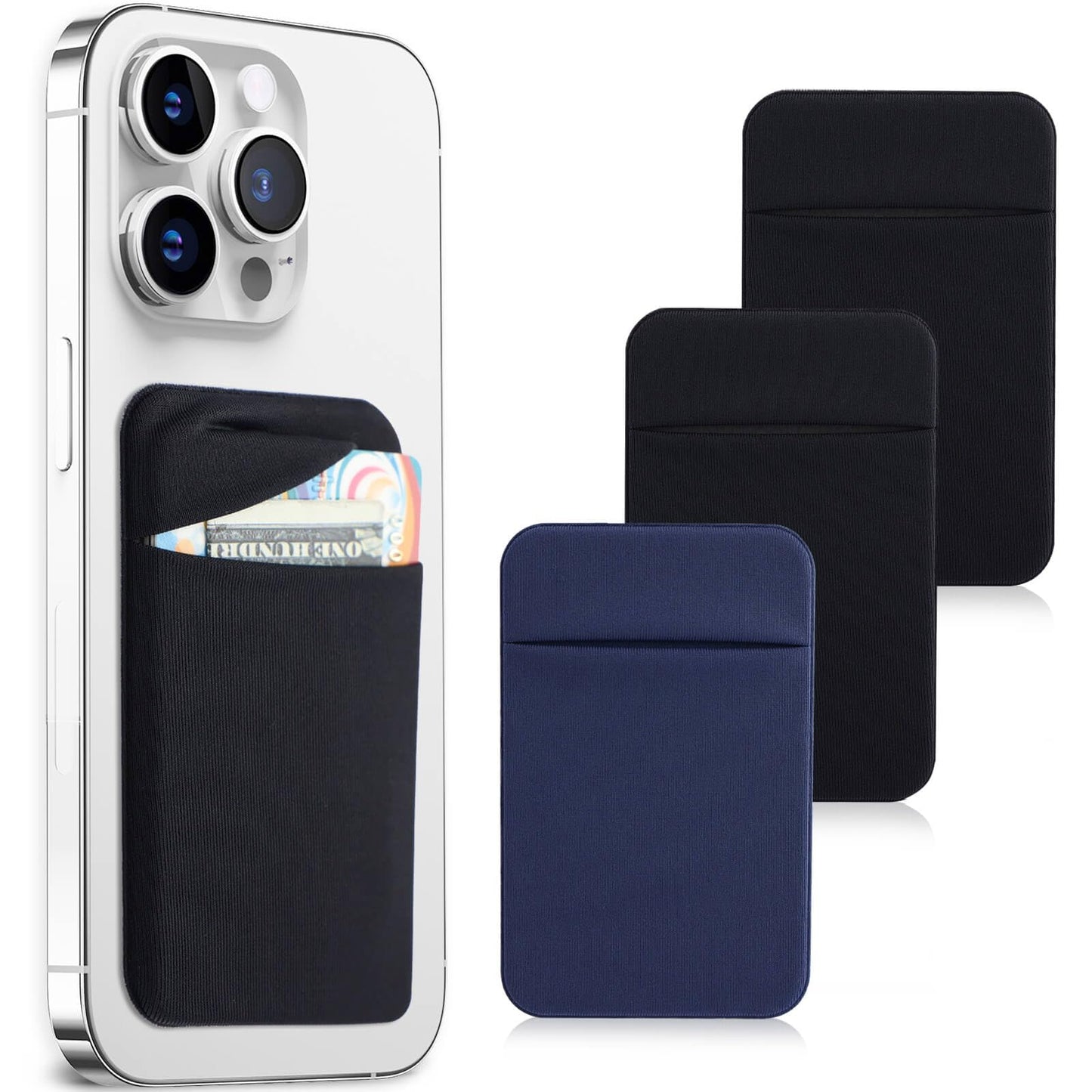 3Pack Cell Phone Card Holder Pocket for Back of Phone,Stretchy Stick on Wallet Credit Card ID Case Pouch Sleeve Self Adhesive Sticker with Flap