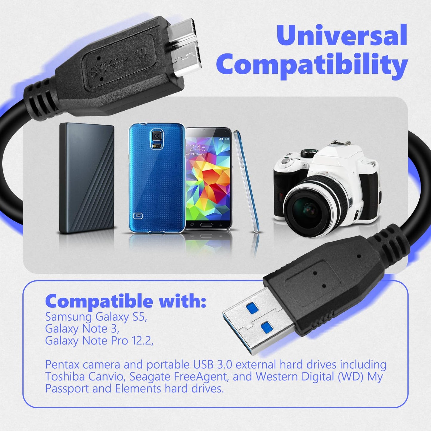MaxLLTo 6Feet USB 3.0 Data Cable Cord for Western Digital WD My Book External Hard Drive