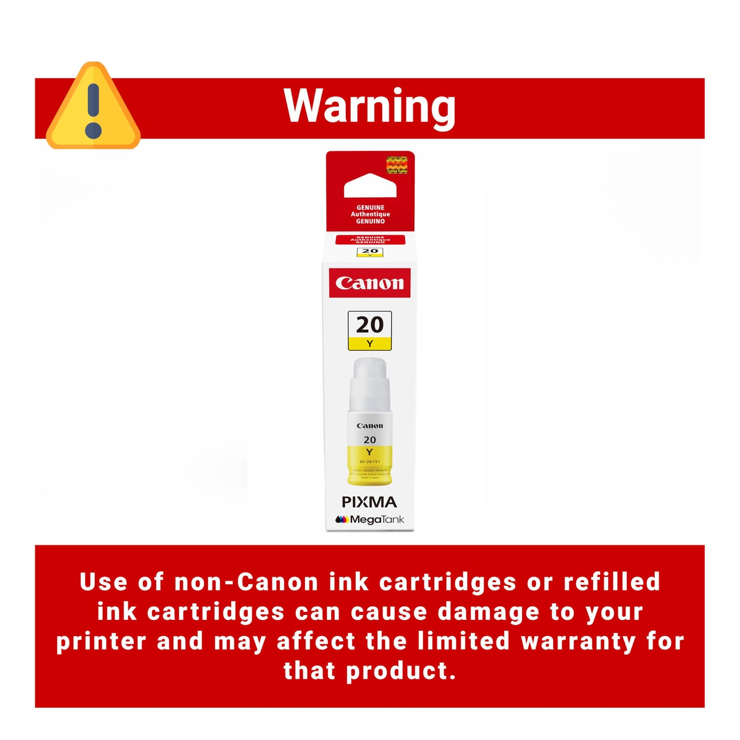 Canon GI-20 Genuine Yellow Ink Bottle, Compatible with Megatank G5020, G6020, and G7020 Printers