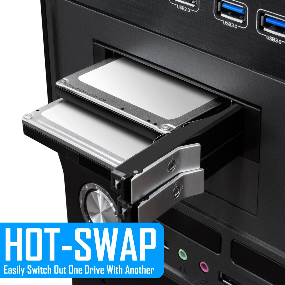 Kingwin Tray-Less Hot Swap Mobile Rack Cage for Dual 2.5" SSD/HDD. Hard Drive Backplane Enclosure, Supports SATA I/II/III & SAS I/II 6 Gbps