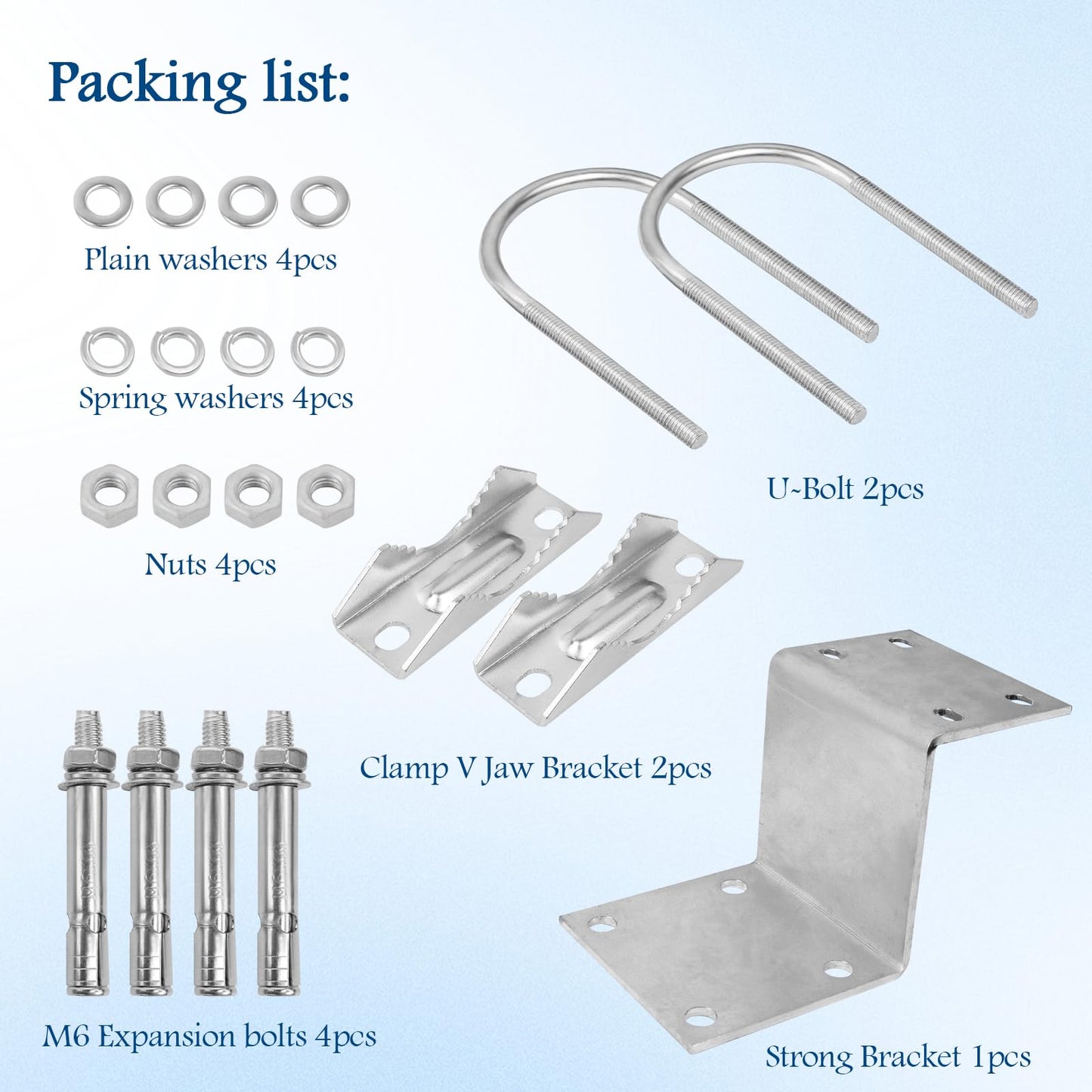 XRDS-RF Antenna Pole Mount Kits, Antenna Pole Mount Bracket with Double U-Bolts Clamp V Jaw Bracket for Outside Home Antenna Pole Holder