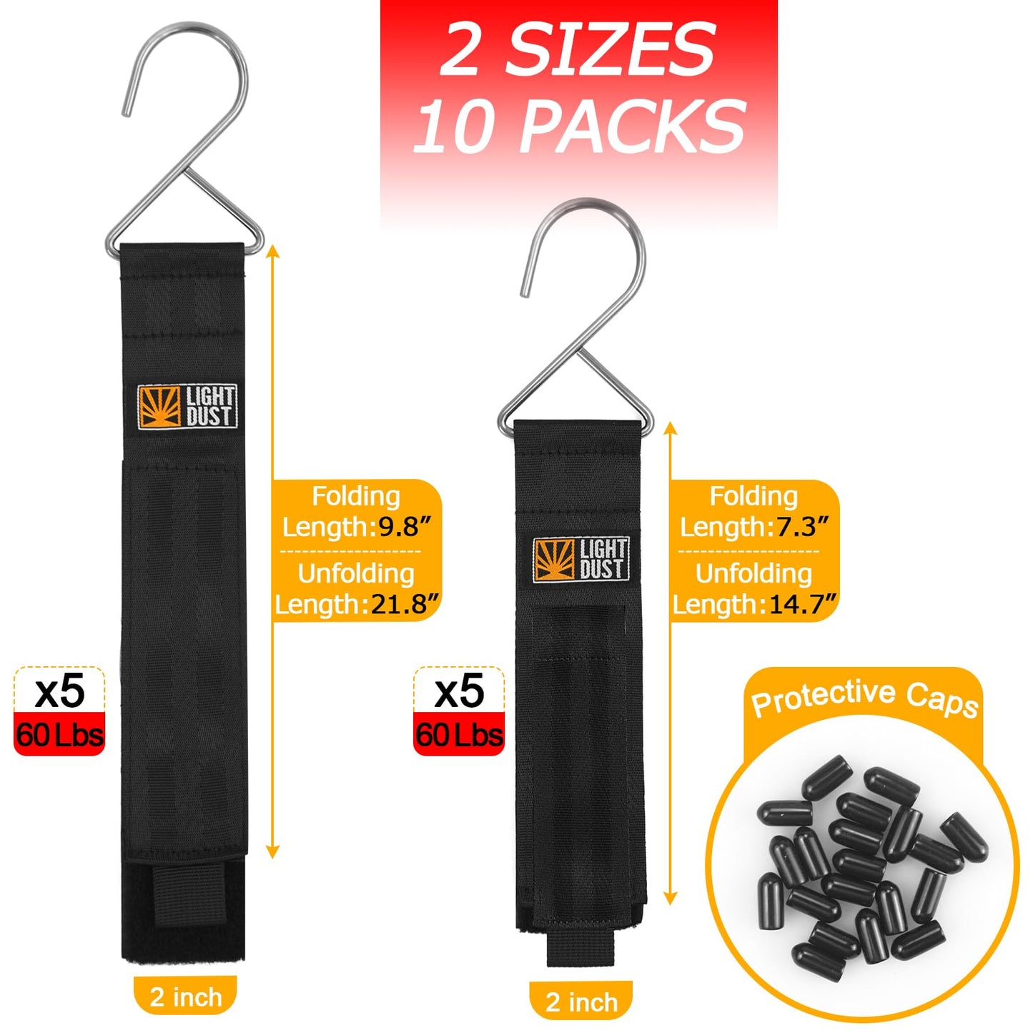 Hanging Extension Cord Holder - Storage Wrap Straps with Metal Hooks 10Pack 15" 22" Heavy Duty Garage Organizer Tool Hangers - Garden Hose Power