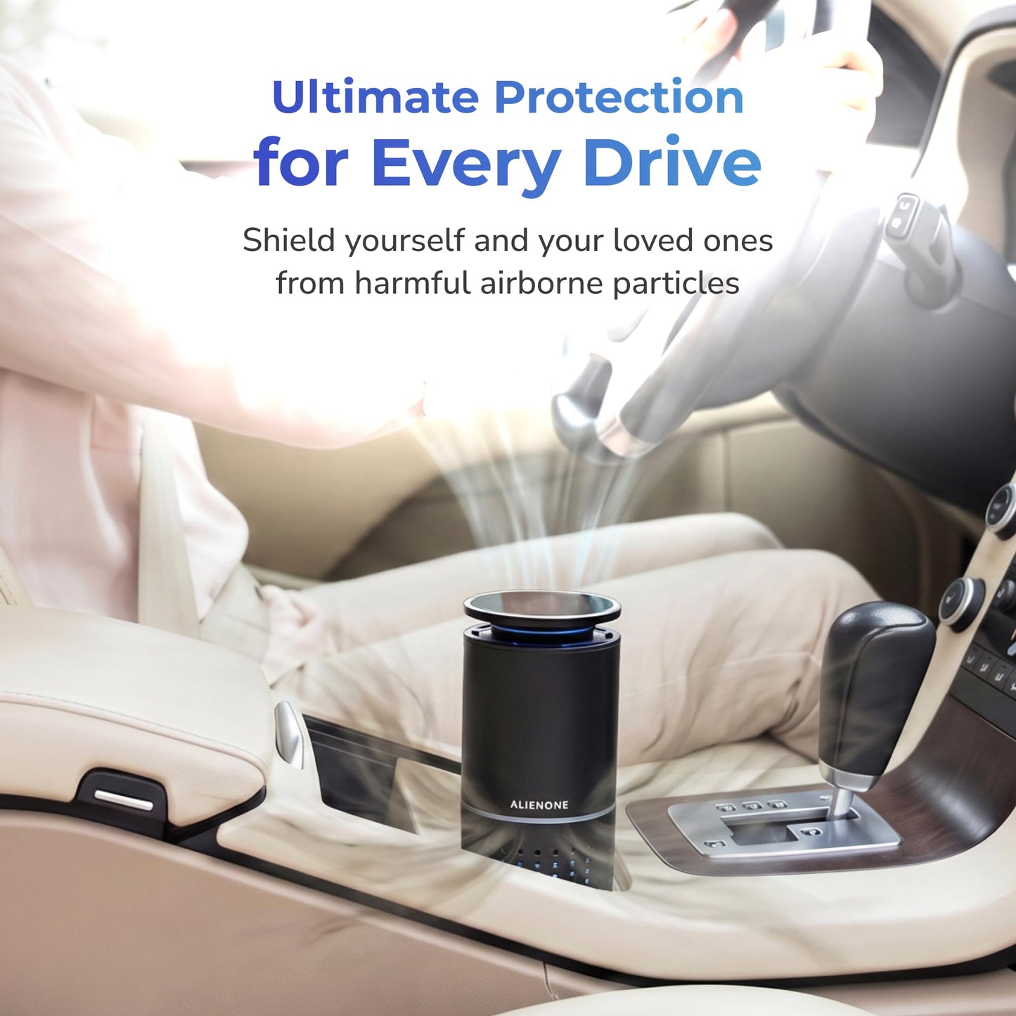 ALIENONE Car Air Purifier AP-C1-D, H13 True HEPA Filter, 3-in-1 Filtration System, 360° Air Intake, Whisper-Quiet, One-Touch Operation, Compact Cup
