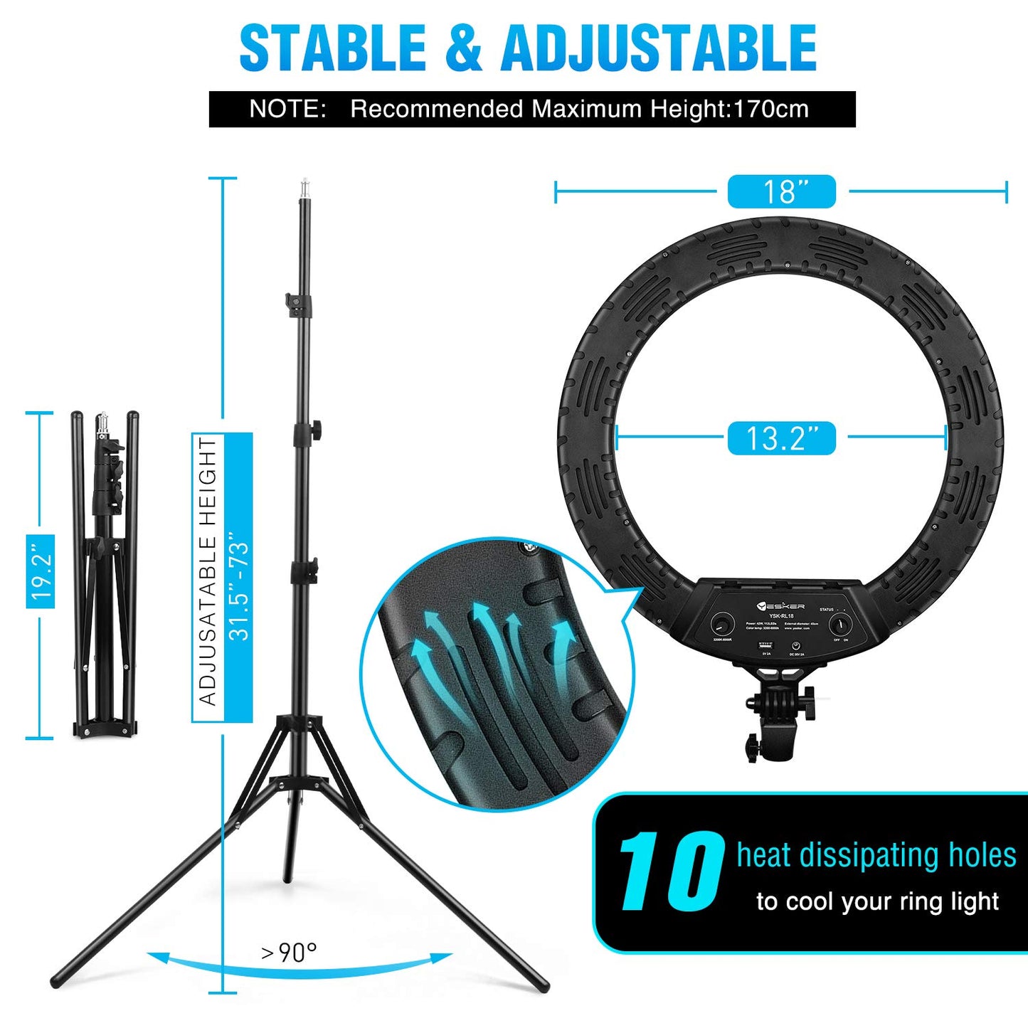 Ring Light 18 Inch LED Ringlight Kit with 73 inch Tripod Stand with Phone Holder Adjustable 3200-6000k Color Temperature Circle MUA Lighting