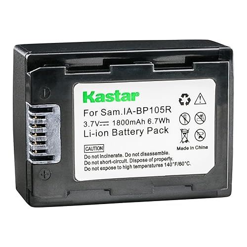 Kastar IA-BP105R Battery 1-Pack Replacement for Samsung HMX-H320, HMX-H320BN, HMX-H320SN, HMX-H320RN, HMX-H320UN, SMX-F50, SMX-F50BN, SMX-F50RN
