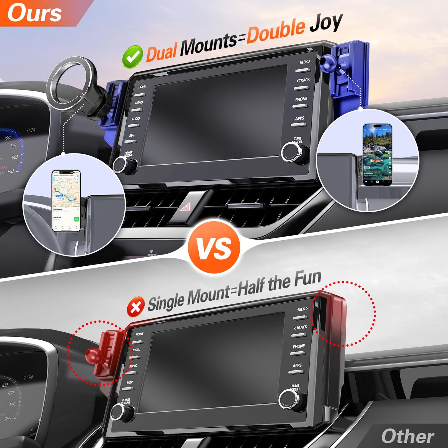 Phone Holder for Toyota Corolla 2026 2025 2024 2023 2022 2021 2020 & Corolla Cross 2022-2026 Accessories: (Fits 8 inch Screen)(Compatible