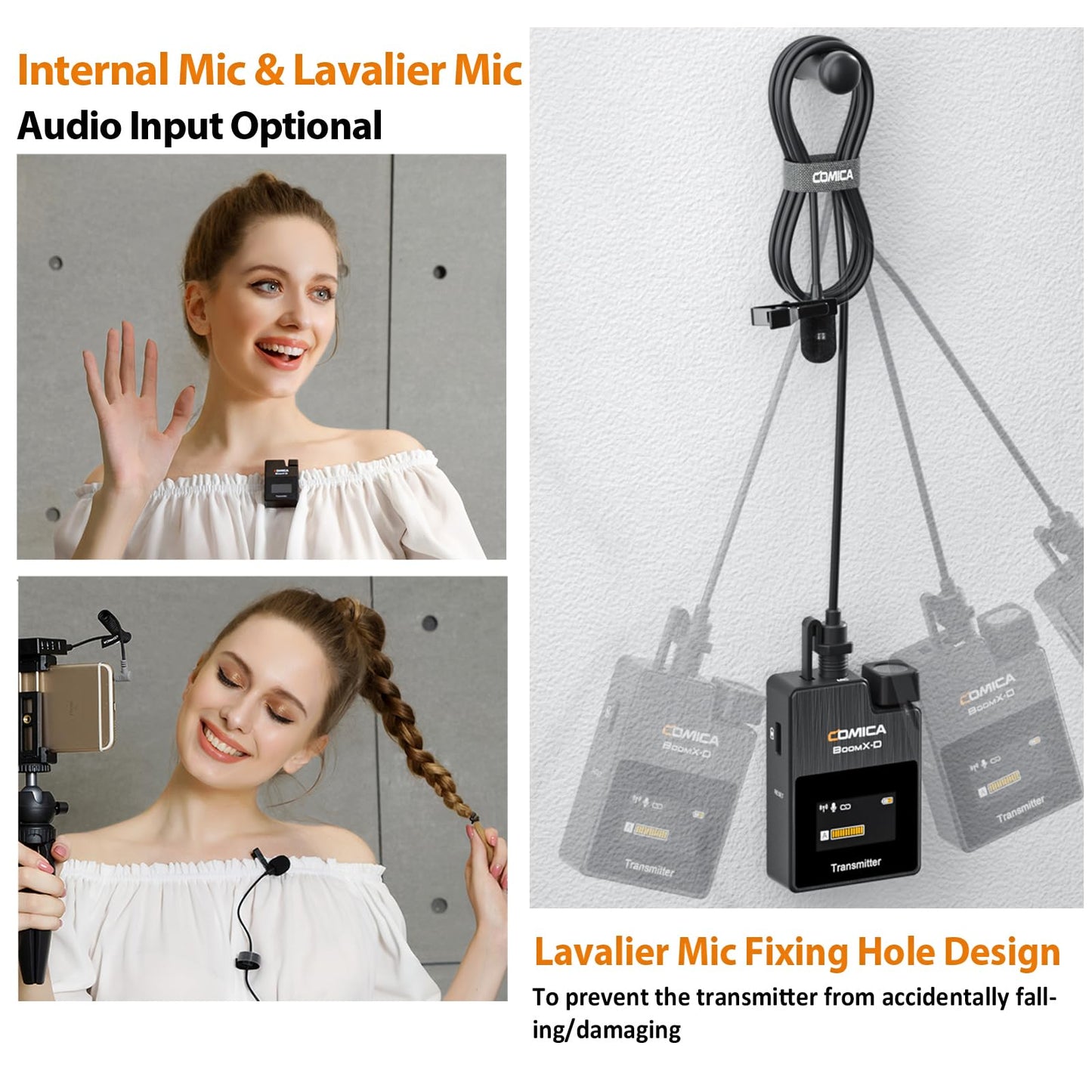 COMICA BoomX-D2 Wireless Lavalier Microphone for iPhone, Android Camera, Dual Lapel Mic System with 2 Transmitters, 656ft Stable Range, Noise