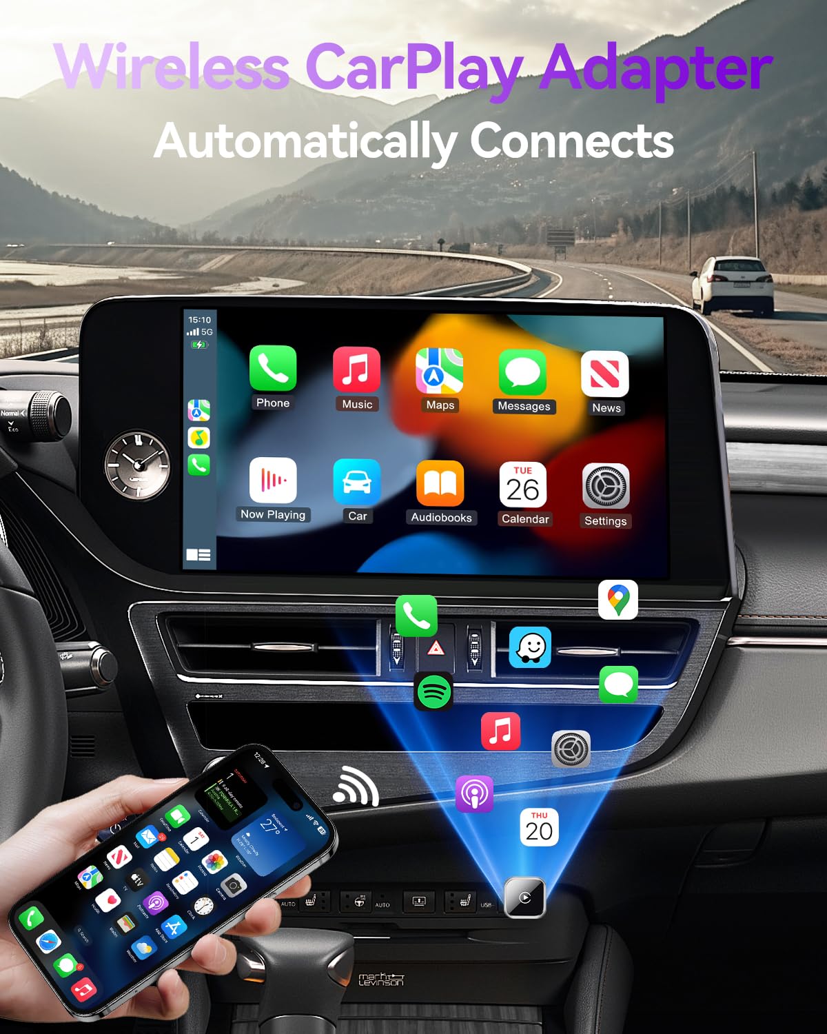TXZ Wireless CarPlay Adapter for Apple iPhone - Convert Factory Wired to Wireless CarPlay Dongle - Plug & Play, Fast Auto Connect, Zero Latency