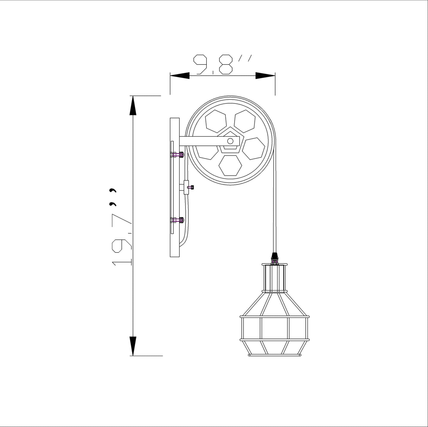 KUNGHEYFATCHOY 1 Light Fixture Industrial Mid Century Retro Iron Wall Lights Lift Pulley Wall Lamp Features The Matte Iron Cage Lamp Shade for Indoor