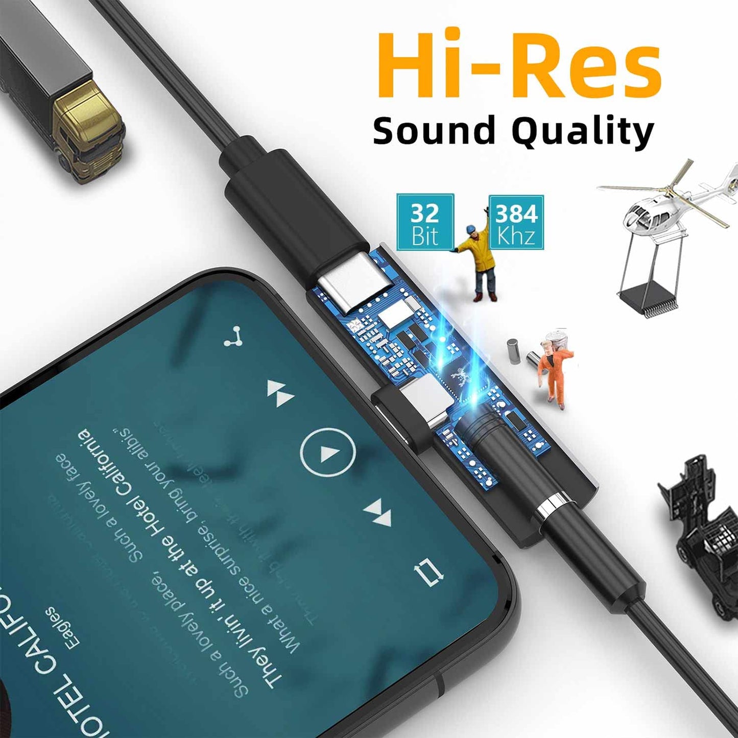 USB C Headphone Adapter, 2 in 1 USB C to 3.5mm Headphone Jack HiFi DAC with 27W Fast Charging Dongle Adapter Compatible for iPhone 15 15Pro