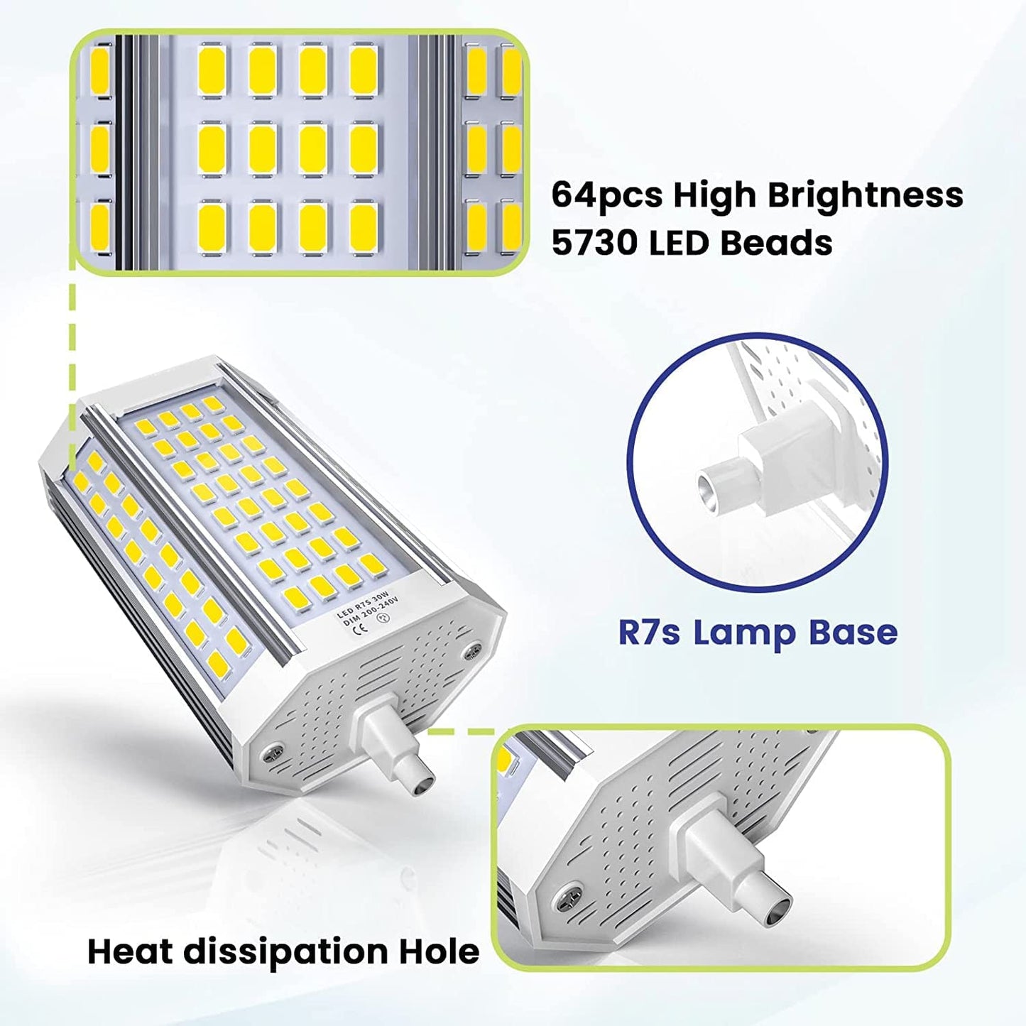 Luxvista R7S LED Bulb 118mm Dimmable, 30W 120V 118mm J-Type Double Ended Light Bulbs, 300W J118 Halogen T3 Replacement for Ceiling Light Floor Lamp