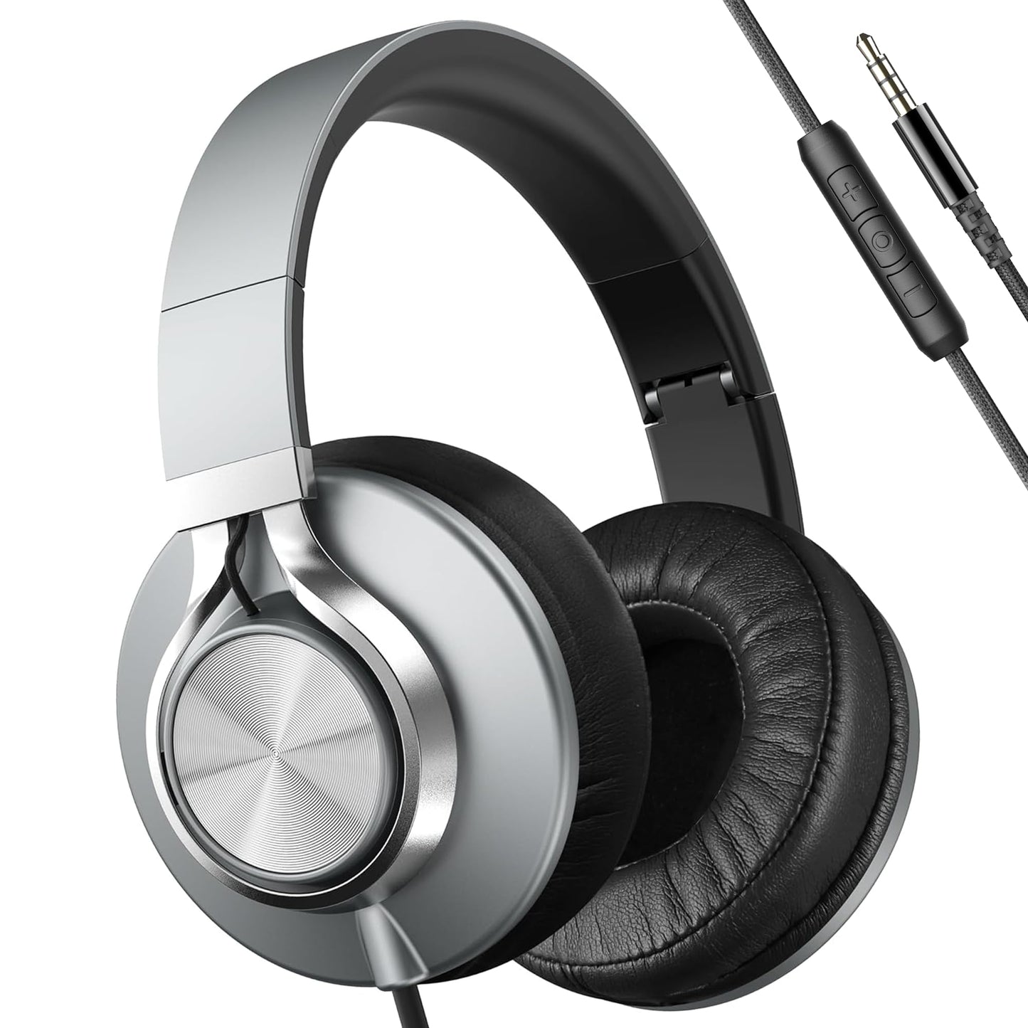 AILIHEN Wired Headphones with Mic and Volume Control, Noise Isolation Over Ear Headphones for Adults&Teens, Foldable, Adjustable, Soft, Braid 3.5mm