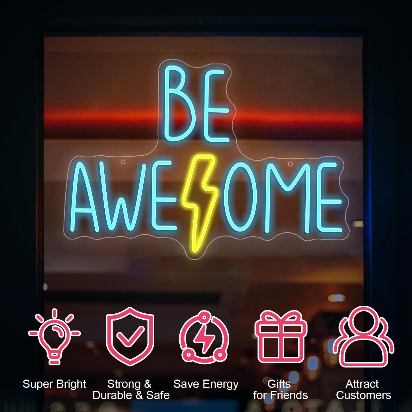 Be Awesome Neon Sign For Wall Decor Dimmable Words Led Light Up Sign Usb Powered Led Letters Neon Light For Classroom Bedroom Library Study Room